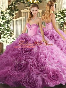 Latest Rose Pink Sweetheart Neckline Beading Quinceanera Dress Sleeveless Lace Up