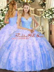 Tulle Sleeveless Floor Length 15 Quinceanera Dress and Beading and Ruffles