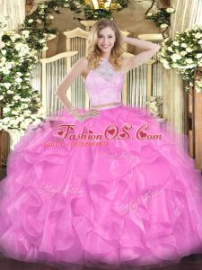 Floor Length Rose Pink Sweet 16 Quinceanera Dress Scoop Sleeveless Zipper