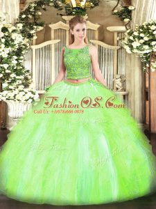 Yellow Green Sleeveless Floor Length Beading and Ruffles Lace Up Vestidos de Quinceanera