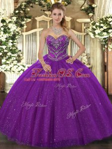 High Quality Sweetheart Sleeveless Lace Up 15th Birthday Dress Purple Tulle