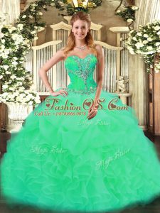 Beauteous Sweetheart Sleeveless Lace Up Quinceanera Dresses Turquoise Organza