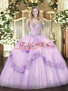 Sweetheart Sleeveless Lace Up Quinceanera Dress Lavender Tulle