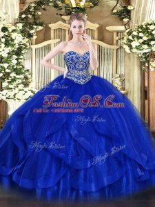 Ball Gowns 15 Quinceanera Dress Royal Blue Sweetheart Tulle Sleeveless Floor Length Lace Up