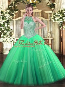 Dynamic Green Lace Up Vestidos de Quinceanera Beading Sleeveless Floor Length