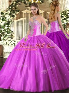 Gorgeous Tulle Sleeveless Floor Length 15 Quinceanera Dress and Beading