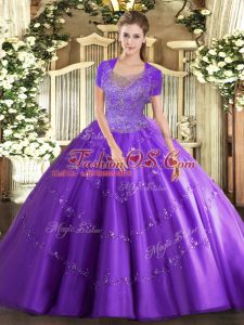Ball Gowns Sweet 16 Quinceanera Dress Lavender Scoop Tulle Sleeveless Floor Length Clasp Handle