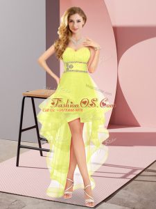 Sweetheart Sleeveless Homecoming Dress High Low Beading Yellow Tulle