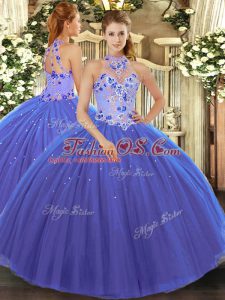 Halter Top Sleeveless Tulle 15th Birthday Dress Embroidery Lace Up