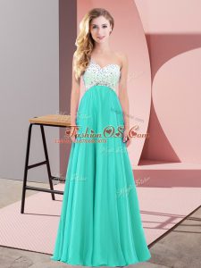 Turquoise Custom Made Prom and Party with Beading One Shoulder Sleeveless Criss Cross