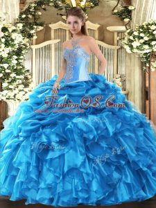 Baby Blue Lace Up Sweetheart Beading and Ruffles and Pick Ups Quinceanera Dress Organza Sleeveless