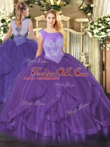 Designer Floor Length Eggplant Purple Sweet 16 Quinceanera Dress Scoop Sleeveless Lace Up