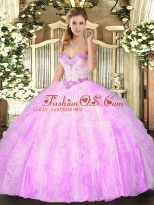 Ball Gowns 15 Quinceanera Dress Lilac Sweetheart Organza Sleeveless Floor Length Lace Up