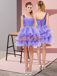 Luxurious Mini Length A-line Sleeveless Lavender Homecoming Dress Lace Up