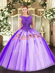 Sleeveless Zipper Floor Length Beading and Appliques Ball Gown Prom Dress