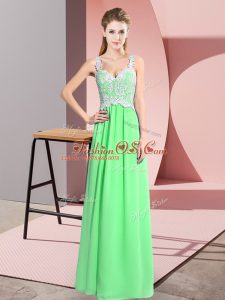 Sweet Apple Green Sleeveless Floor Length Lace Zipper Party Dress Wholesale