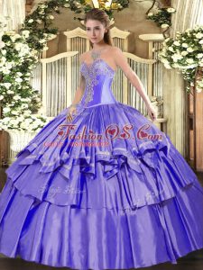 New Style Sleeveless Floor Length Beading and Ruffled Layers Lace Up Quinceanera Gown with Lavender
