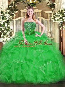 Shining Sleeveless Organza Floor Length Lace Up Quinceanera Dress in Green with Beading and Ruffles