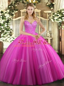 Stunning Floor Length Ball Gowns Sleeveless Fuchsia Sweet 16 Quinceanera Dress Lace Up
