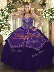 Sweetheart Sleeveless Quinceanera Gown Floor Length Pattern Purple Taffeta and Tulle