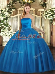 Glorious Strapless Sleeveless Tulle Quince Ball Gowns Ruching Lace Up