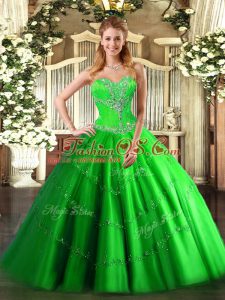 Tulle Lace Up 15 Quinceanera Dress Sleeveless Floor Length Beading
