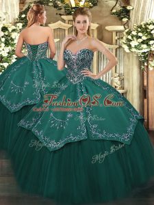 Delicate Taffeta and Tulle Sleeveless Floor Length Quinceanera Gown and Beading and Embroidery