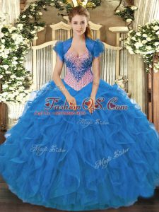 Cute Ball Gowns Sweet 16 Dresses Blue Sweetheart Organza Sleeveless Floor Length Lace Up