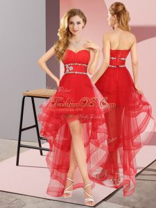 Elegant Red Sweetheart Neckline Beading Prom Dress Sleeveless Lace Up