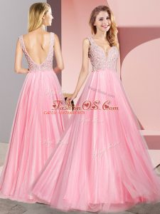 Fabulous Watermelon Red Zipper Evening Dress Lace Sleeveless Floor Length