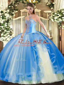 Flirting Baby Blue Sweetheart Lace Up Beading and Ruffles Quinceanera Dresses Sleeveless