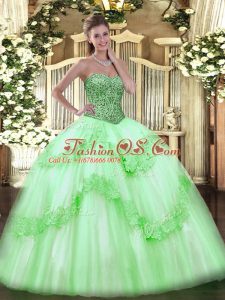 Floor Length Lace Up Quinceanera Dress for Military Ball and Sweet 16 and Quinceanera with Beading and Appliques and Ruffles
