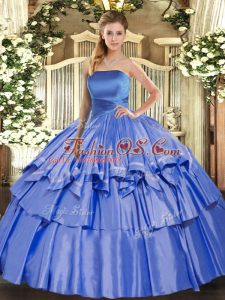 Blue Sleeveless Organza Lace Up 15th Birthday Dress for Military Ball and Sweet 16 and Quinceanera