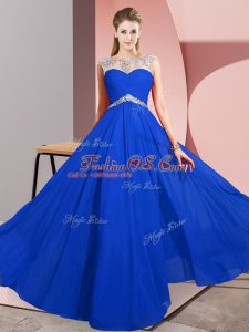 Floor Length Clasp Handle Dress for Prom Royal Blue for Prom and Party with Beading