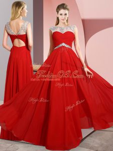 Custom Fit Scoop Sleeveless Clasp Handle Prom Party Dress Red Chiffon