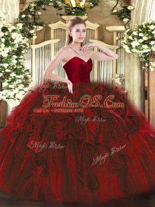 Low Price Ball Gowns Quinceanera Dress Wine Red Sweetheart Organza Sleeveless Floor Length Zipper