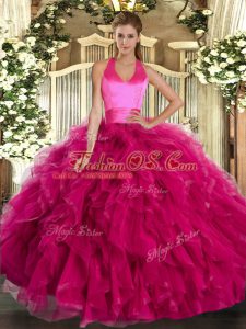 Clearance Floor Length Ball Gowns Sleeveless Fuchsia Quinceanera Gowns Lace Up