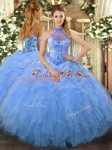 Beading and Ruffles Sweet 16 Dress Baby Blue Lace Up Sleeveless Floor Length
