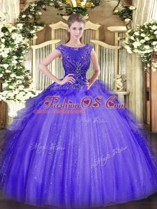 High Class Lavender Tulle Zipper Scoop Sleeveless Floor Length Quinceanera Gowns Beading