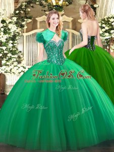 Wonderful Sweetheart Sleeveless Sweet 16 Dresses Floor Length Beading Turquoise Tulle