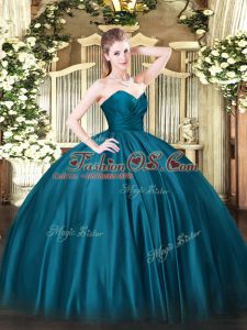 Teal Sweetheart Zipper Ruching Ball Gown Prom Dress Sleeveless