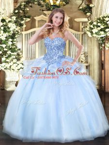 Organza Sweetheart Sleeveless Lace Up Appliques Ball Gown Prom Dress in Light Blue