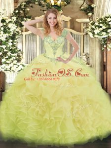 Superior Floor Length Ball Gowns Sleeveless Yellow Sweet 16 Dress Lace Up