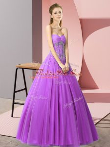 Sweetheart Sleeveless Tulle Prom Dresses Beading Lace Up