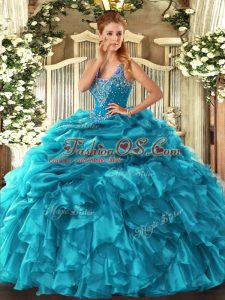 Cute Organza Sleeveless Floor Length Quinceanera Dress and Beading and Ruffles and Pick Ups