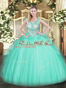 Artistic Floor Length Ball Gowns Sleeveless Apple Green Sweet 16 Dress Lace Up