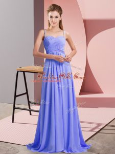 Custom Designed Sweep Train Empire Dress for Prom Lavender Spaghetti Straps Chiffon Sleeveless Backless