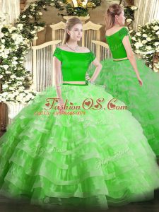 Traditional Short Sleeves Floor Length Appliques and Ruffled Layers Zipper Quinceanera Dress with
