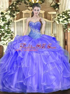 Blue Organza Lace Up 15 Quinceanera Dress Sleeveless Floor Length Beading and Ruffles