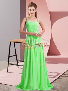 Comfortable Sleeveless Chiffon Sweep Train Criss Cross Prom Gown in with Beading